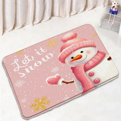 Funny Christmas Bath Mat Set – Cute Snowman, Santa Claus, Red Ball & Xmas Tree Bathroom Rugs with Toilet Lid Cover