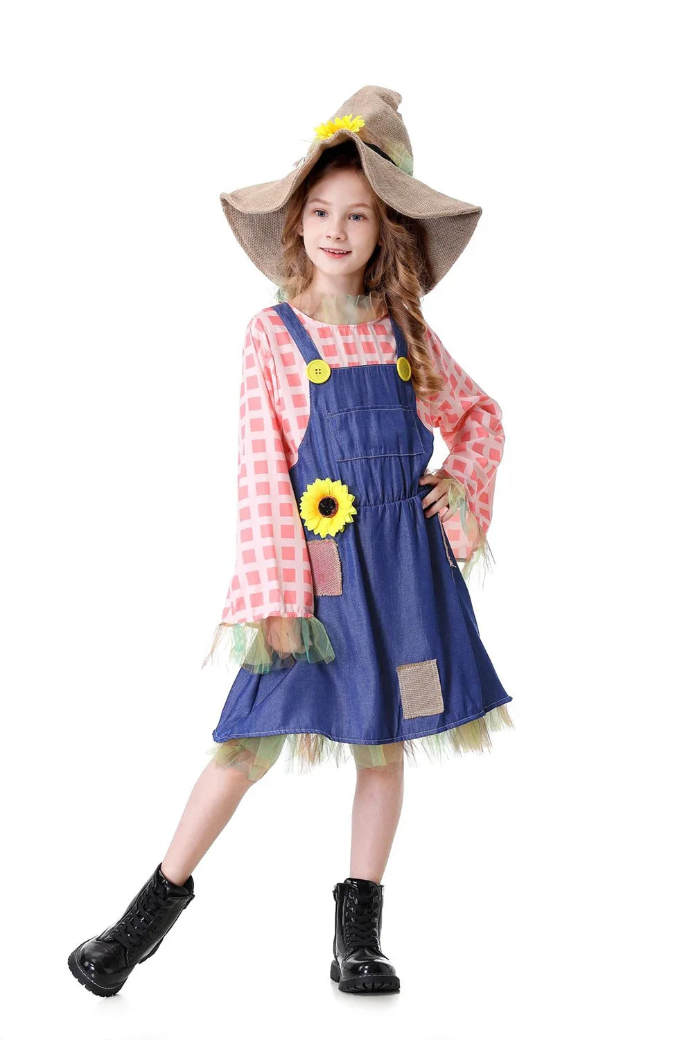 Parent-Child Pioneer Girl Cosplay Costume – Colonial Floral Village Dress with Hat for Kids Halloween, Carnival & Dress-Up Role Play
