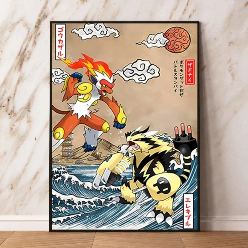 Pokémon Dracaufeu & Tortank Impression sur Toile Décoration Murale Tableau Poster HD pour Salon Maison