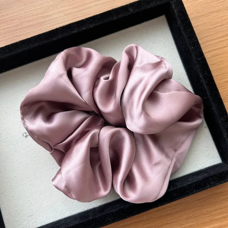 Korean Dot Satin Scrunchies – White & Black Silk Elastic Hair Ties for Women & Girls | Fashion Ponytail Hair Accessories