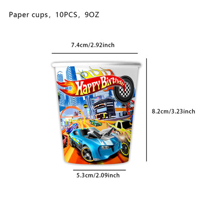 Happy Wheels Racing Party Tableware Set – Racing-Themed Paper Cups, Plates & Banner Decorations with Party Favors for Boys' Birthdays