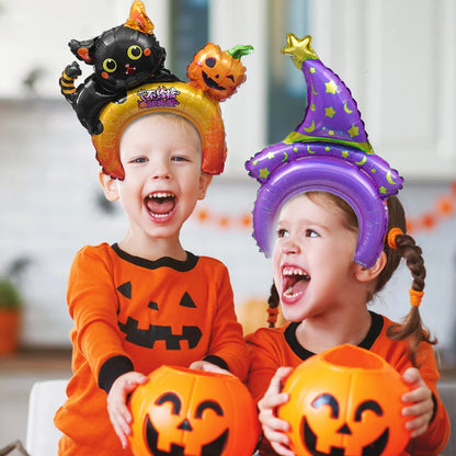 5-30PCS Halloween Balloon Headbands Cartoon Bat Pumpkin Tiara Hats, Inflatable Balloon Toys for Kids, Halloween Birthday Party Decorations, Photo Booth Props and Party Favors