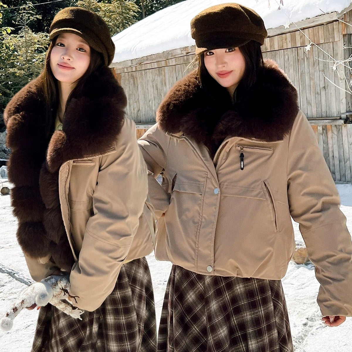 Women's 2026 Winter Parka Jacket Detachable Oversized Fur Collar Thick Cotton-Padded Coat Loose Fit Warm Short Puffer Outerwear for Students