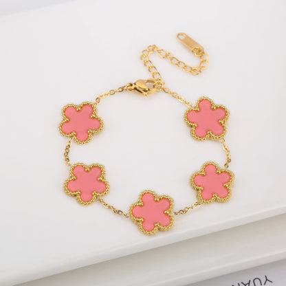 Stainless Steel Five Leaf Flower Clover Bracelet for Women Girls Adjustable Laser Petal Classic Brand Jewelry Gift