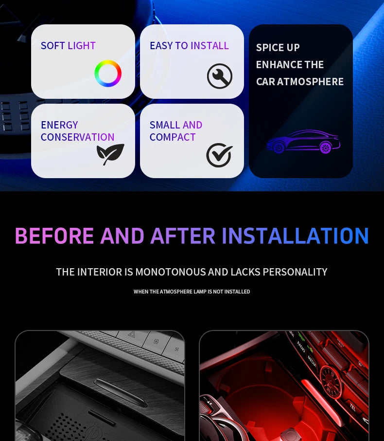 Universal USB LED Car Interior Ambient Light – Plug & Play Mood Lamp for Reading & Interior Décor