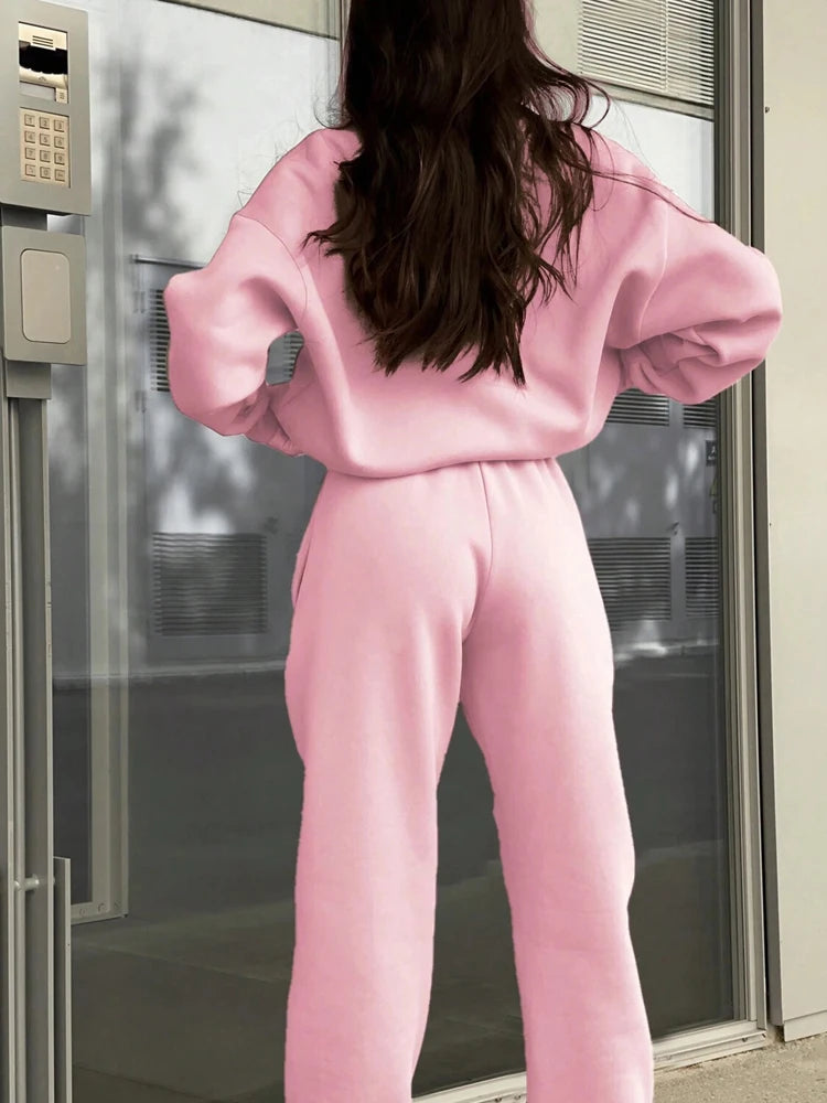 FSMG Women’s Casual 2-Piece Tracksuit Set – Half High Neck Long Sleeve Zip Pullover & Elastic Waist Pants, Solid Sport Outfit