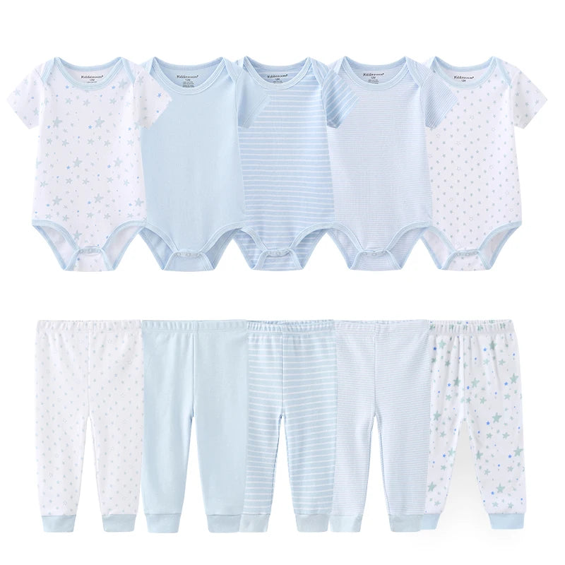 Kiddiezoom 10PCS Baby Clothing Set – Unisex Newborn Bodysuits & Pants, Soft Four-Season Infant Outfit for Baby Boys & Girls