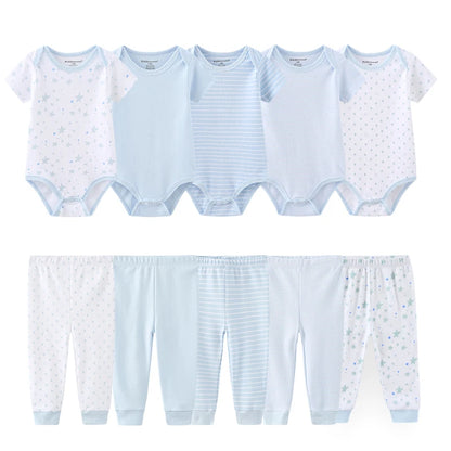 Kiddiezoom 10PCS Baby Clothing Set – Unisex Newborn Bodysuits & Pants, Soft Four-Season Infant Outfit for Baby Boys & Girls