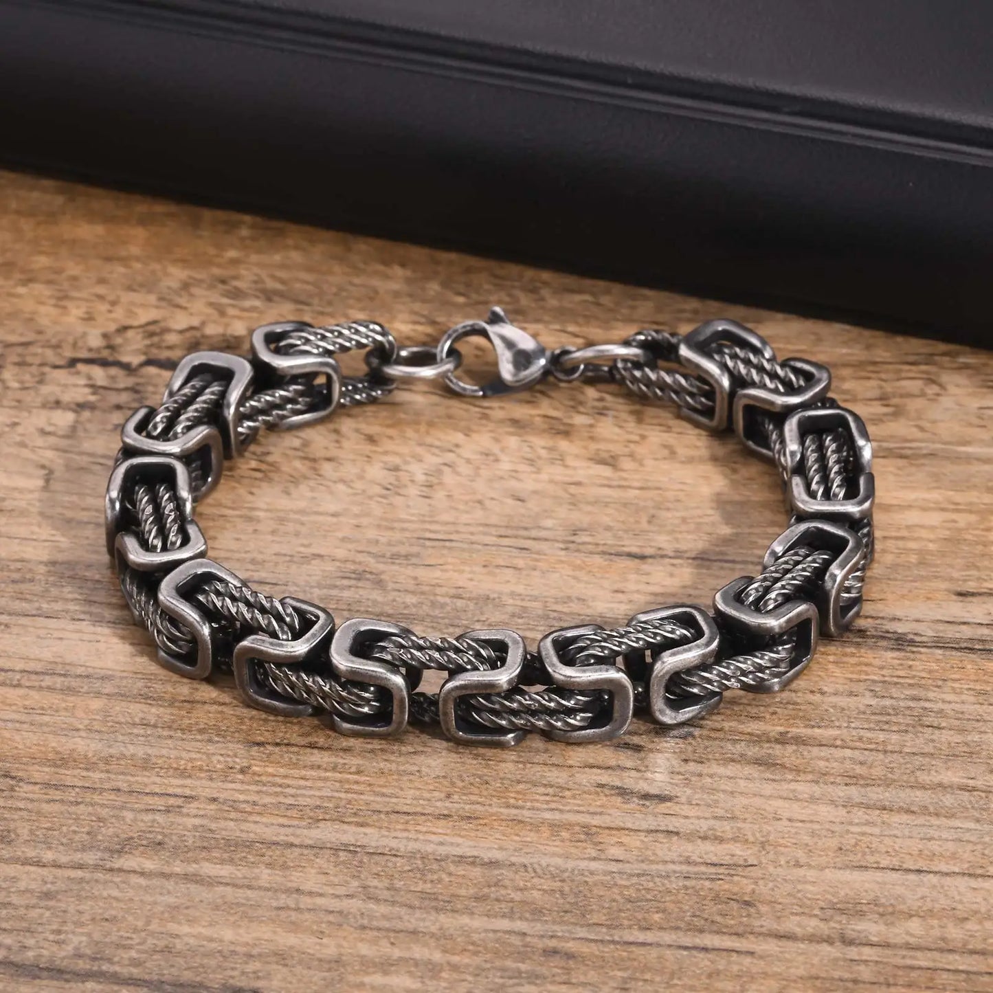 Vintage Byzantine Chain Bracelet – Stainless Steel Braided Link Wristband for Men & Boys | Retro Fashion Jewelry Gift for Father