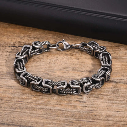 Vintage Byzantine Chain Bracelet – Stainless Steel Braided Link Wristband for Men & Boys | Retro Fashion Jewelry Gift for Father