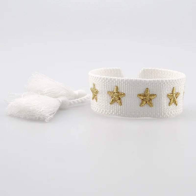 Pulsera de estrella bordada bohemia – Correa de muñeca tejida a mano con borlas para mujer | Regalo de joyería de moda étnica