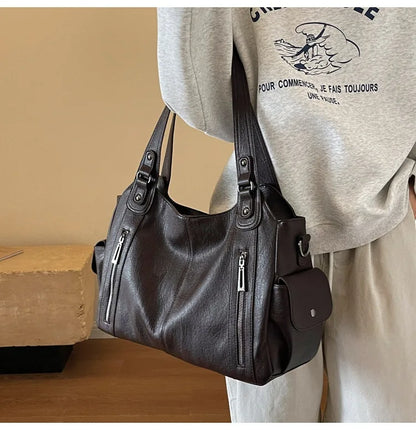 Women’s PU Leather Shoulder Bag – 2026 Fashion Handbag with Soft Interior Compartment, Contrast Color Design, Zipper Closure, Stylish Everyday Purse for Work, Travel & Casual Use