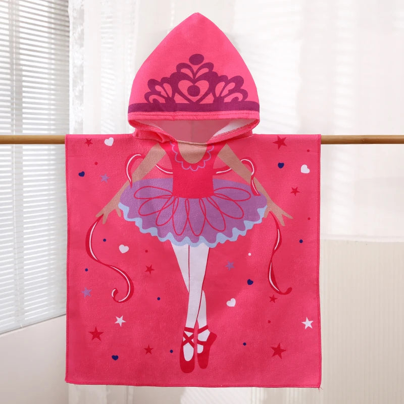 Kids Cartoon Hooded Bathrobe Towel – Quick Dry Absorbent Wearable Blanket Cape for Boys & Girls