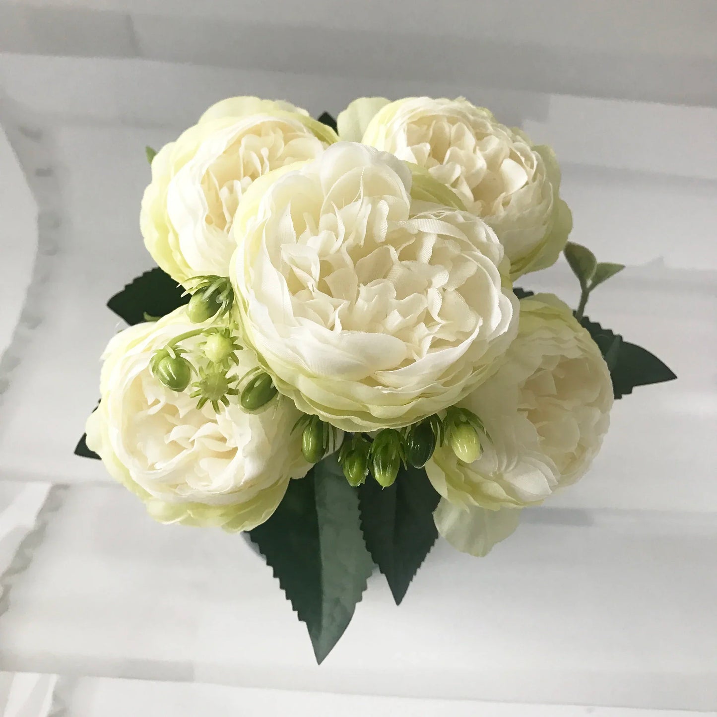 Bouquet de pivoines artificielles roses 30 cm – Fleurs en soie synthétiques avec 5 grandes fleurs et 4 bourgeons pour décoration de mariage, décoration intérieure, arrangements floraux et projets DIY