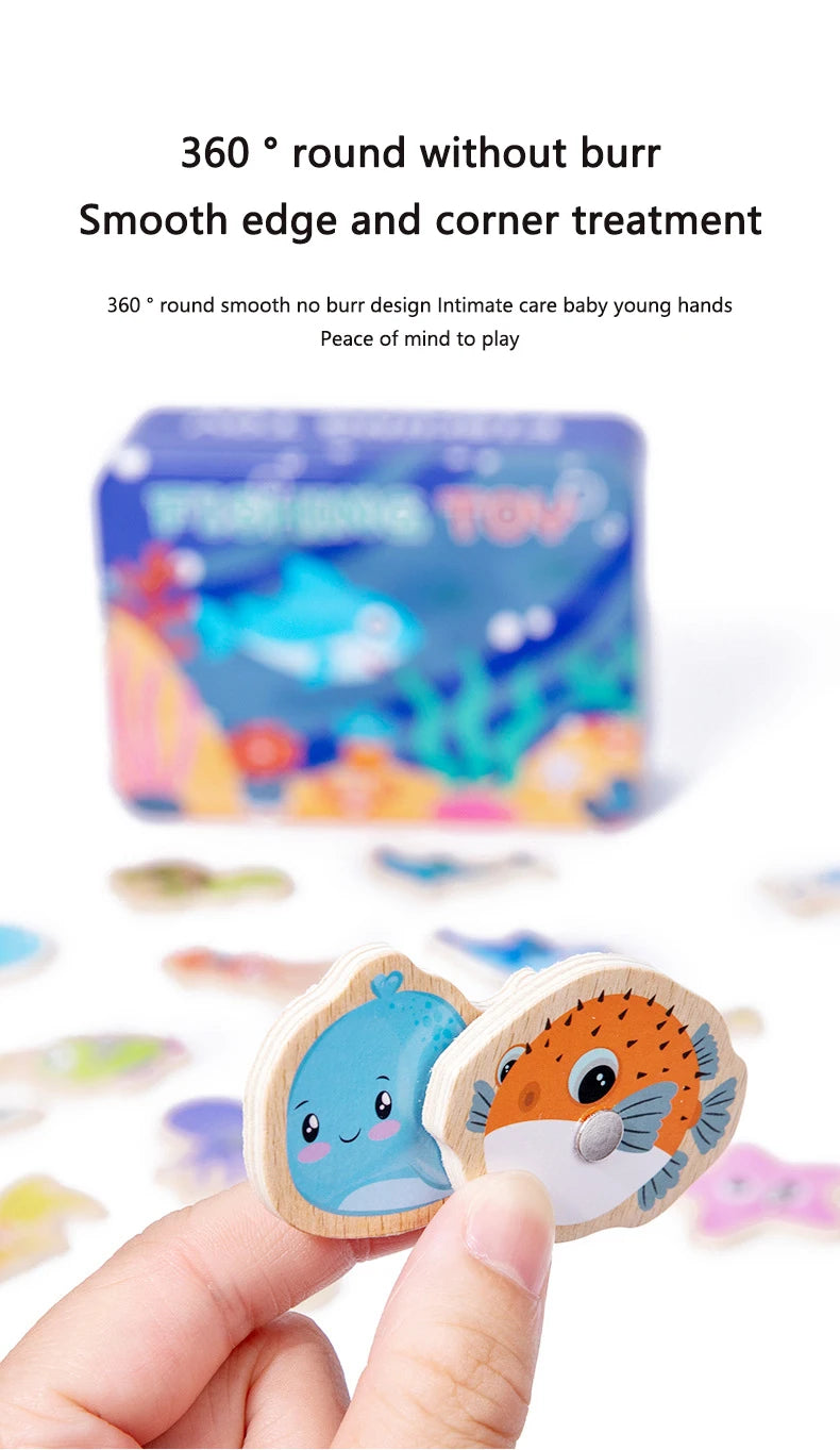 Jouet de Pêche Magnétique en Bois – Jeu d'Apprentissage Montessori sur la Vie Marine, Activité de Pêche Éducative Précoce pour Bébé, Jouet de Développement Cognitif Interactif Parent-Enfant pour Enfants