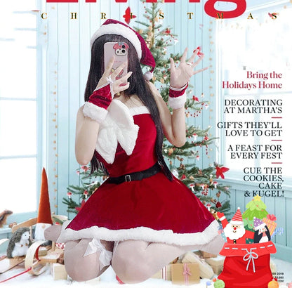Women's Sexy Christmas Lolita Santa Costume, Red and White Short Skirt Dress, Elegant Santa Claus Cosplay Outfit for Christmas Parties, Holiday Events and Roleplay Garment