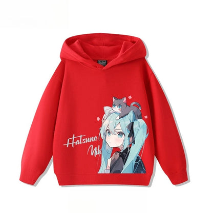 Hatsune Miku 2025 Cartoon Print Hooded Sweatshirt – Boys & Girls All-Match Autumn/Winter Top
