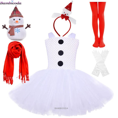 Girls Snowman Cosplay Costume – Fancy Tutu Dress for Stage Shows, Parties, Carnival & Halloween, Ages 3–10Y