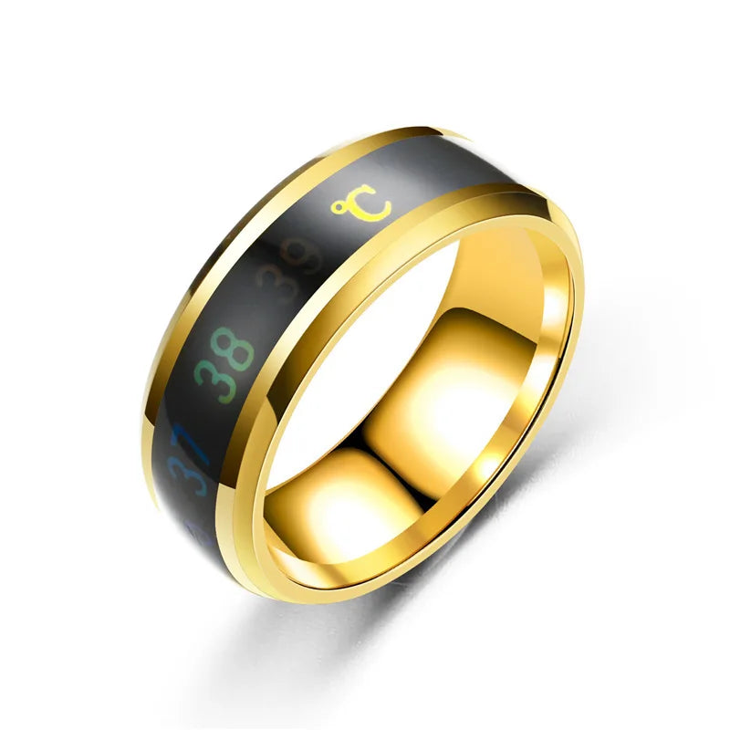Smart Stainless Steel Couples Ring Mood Color Changing Waterproof Body Temperature Measuring Ring