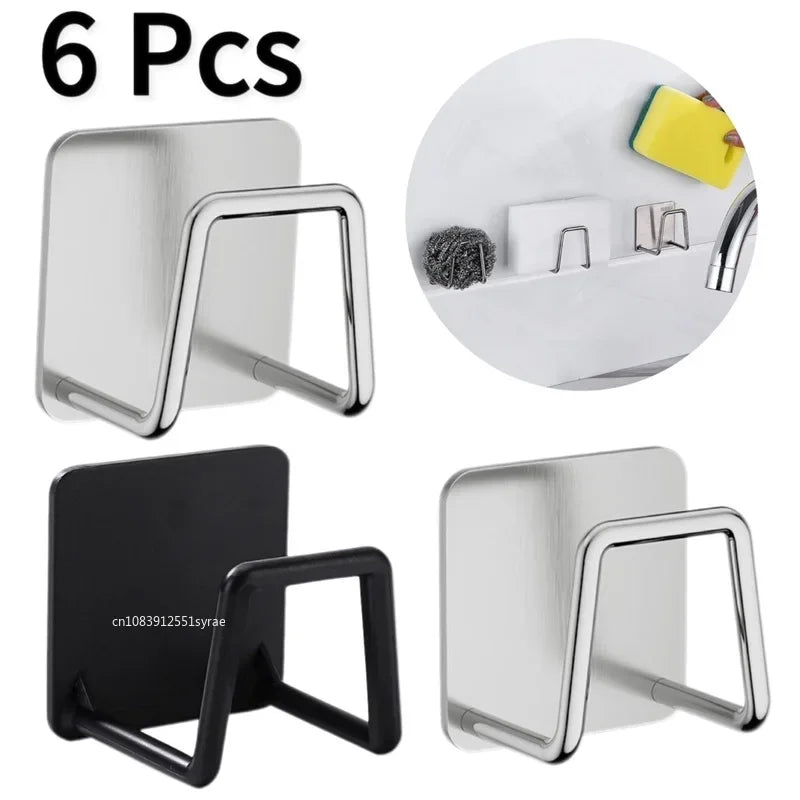 Soporte de esponja para fregadero de acero inoxidable – Estante de secado autoadhesivo para desagüe de cocina, organizador de almacenamiento de esponjas montado en la pared con ganchos para fregadero, accesorios para lavavajillas y organización de cocina