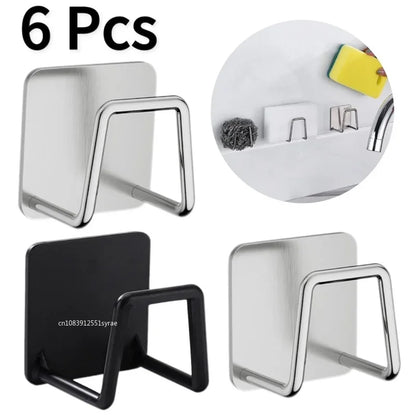 Soporte de esponja para fregadero de acero inoxidable – Estante de secado autoadhesivo para desagüe de cocina, organizador de almacenamiento de esponjas montado en la pared con ganchos para fregadero, accesorios para lavavajillas y organización de cocina