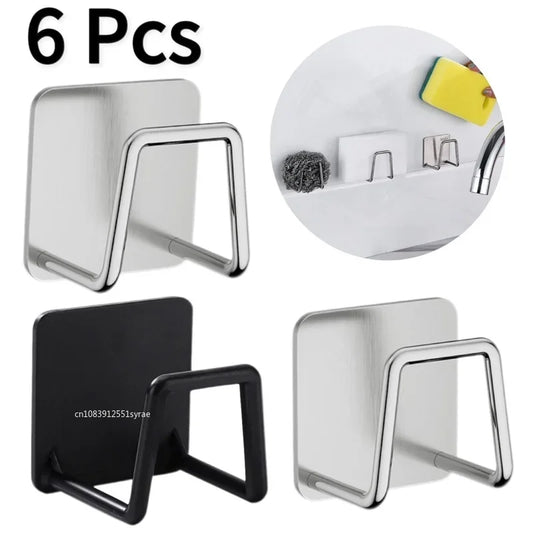 Soporte de esponja para fregadero de acero inoxidable – Estante de secado autoadhesivo para desagüe de cocina, organizador de almacenamiento de esponjas montado en la pared con ganchos para fregadero, accesorios para lavavajillas y organización de cocina
