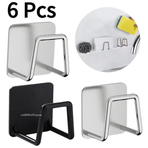 Stainless Steel Sink Sponge Holder – Self-Adhesive Kitchen Drain Drying Rack, Wall Mounted Sponge Storage Organizer with Hooks for Sink, Dishwashing Accessories & Kitchen Organization