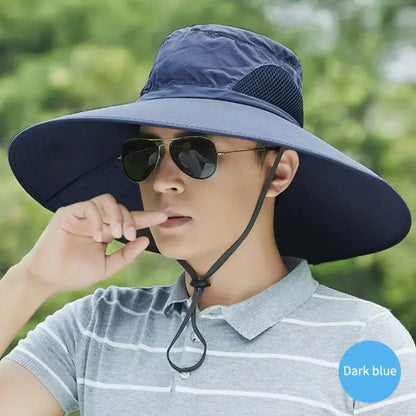 15cm Large Brim Polyester Sun Hat – UV Protection Breathable Mesh Fishing Cap, Foldable Outdoor Hat for Hiking & Beach
