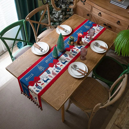 Christmas Snowflake Jacquard Table Runner – Winter Dining Table Cloth for Xmas, New Year, Rustic Home Decor & Holiday Gift