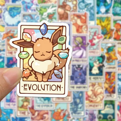 60PCS Pokémon Tarot Card Stickers – Waterproof Cute Cartoon Decals for Phone, Laptop & Notebook