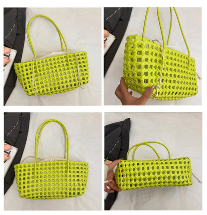 Bolso Cesta de Paja Tejido a Mano para Mujer – Bolso de Hombro de Ratán, Bolso de Playa de Verano para Mujer, Cartera de Viaje de Diseño para Compras, Vacaciones y Salidas Casuales