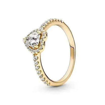 Anillo de moda ajustable con corona de corazón de plata de ley 925 chapado en oro con purpurina para mujer