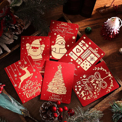 6PCS Christmas Greeting Cards with Envelopes – Red & Green Hot Stamping Holiday Blessing Cards for Xmas, New Year & Gift Giving