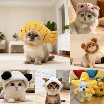 Funny Bear Cat Hat – Plush Winter Pet Head Cover for Cats & Small Dogs, Cute Warm Cosplay Costume & Dress-Up Headwear