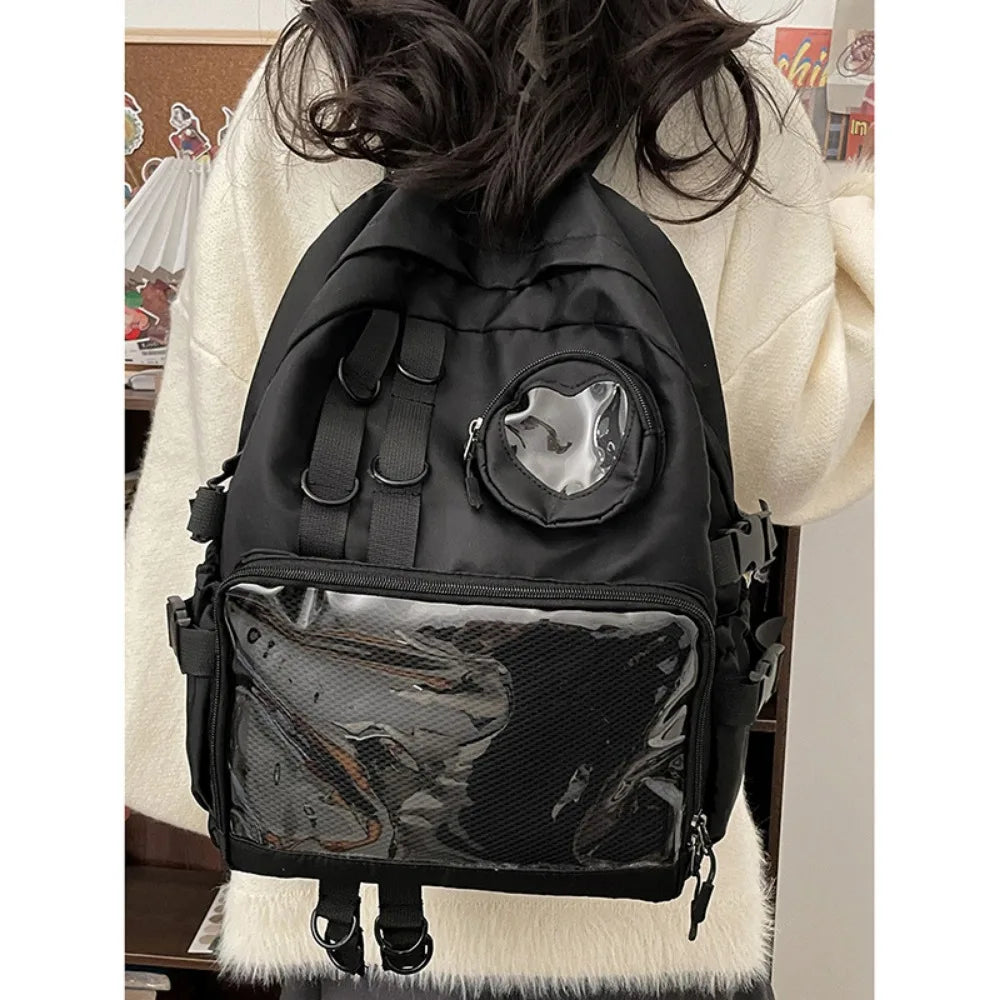 Mochila Ita Kawaii Estilo Collage – Mochila Escolar Transparente con Bolsillo en Forma de Corazón para Adolescentes, Mochila de Moda Japonesa JK, Mochila para Laptop para Mujeres, Bolso de Hombro para Estudiantes Estilo Harajuku 2024