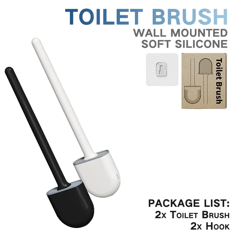 Juego de escobillas de inodoro de silicona – Limpiador de inodoro montado en la pared, kit moderno de cepillo de limpieza para WC, cepillo de silicona flexible con soporte de almacenamiento para baño y accesorios
