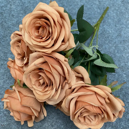 9 Heads Artificial Camellia Rose Bouquet – Realistic Faux Flowers for Wedding Decor, Party Displays, Home Decoration & Floral Gifts