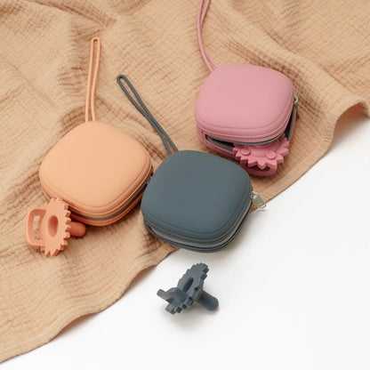 Étui portable pour sucette de bébé – Boîte de rangement en silicone de qualité alimentaire avec fermeture éclair pour voyage et accessoires pour bébé