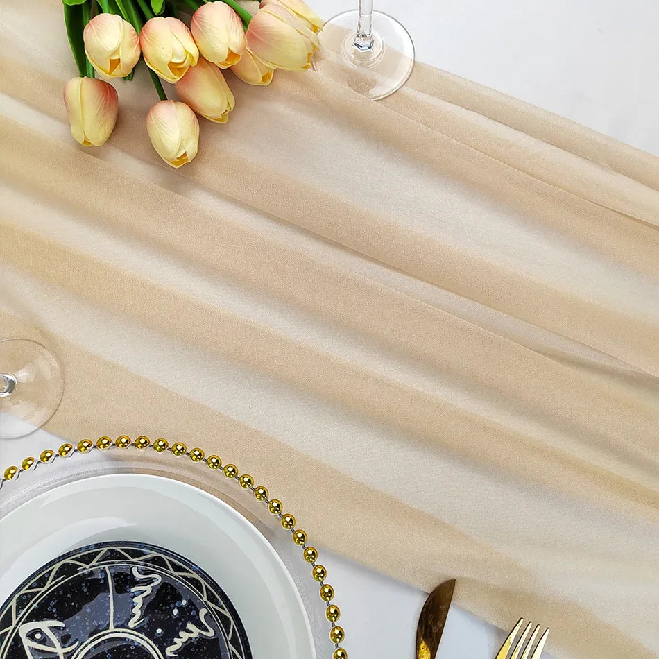 Camino de mesa de gasa - Decoración de arco de boda de tela de seda transparente | Decoración de mesa bohemia para cumpleaños y eventos