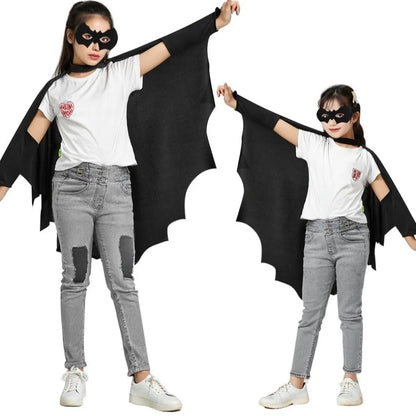 Kids’ Black Bat Cloak Costume Set – Bat Wing Cape with Eye Mask, Non-Woven Halloween Outfit for Trick-or-Treat, Parties & Stage Wear