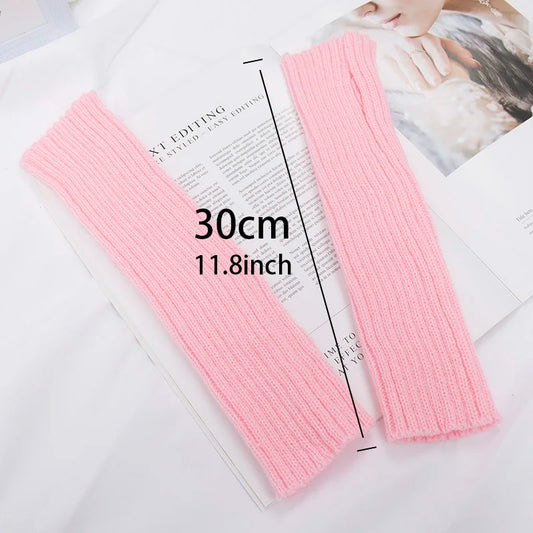 Guantes Largos Sin Dedos para Mujer Calentadores de Brazo Tejidos de Invierno Kawaii Anime Punk Gótico Lolita Mitones
