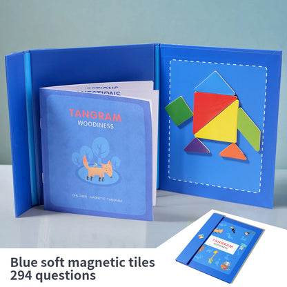 Libro magnético de tangram de madera – Juguete educativo Montessori, rompecabezas portátil para niños, infantes y desarrollo de inteligencia temprana