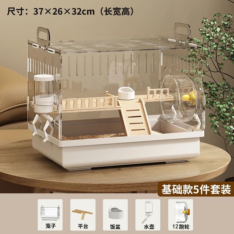 Acrylic Hamster Cage – Transparent Rodent Habitat with Accessories, Luxury Villa Enclosure for Syrian, Dwarf Hamsters, Gerbils & Mice