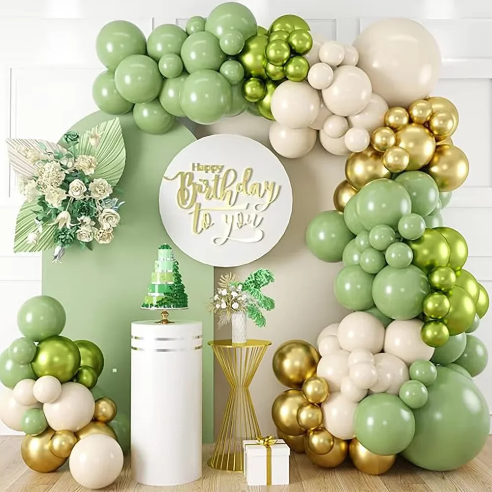 Sage Green Balloon Arch Garland Kit – Green, White, Sand & Gold Confetti Latex Balloons for Birthday, Wedding & Graduation Decorations
