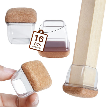 16-Pack Silicone Chair Leg Floor Protectors - Non-Slip Furniture Leg Caps with Felt Pads for Hardwood Floors