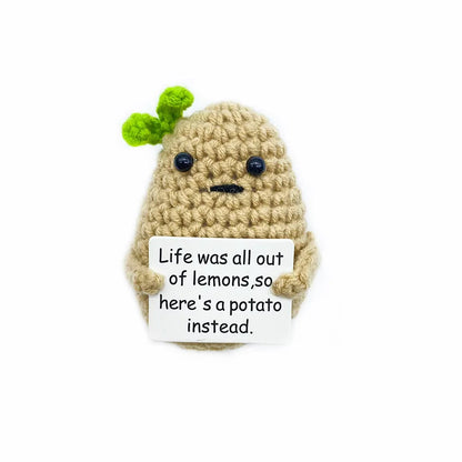 Poupée câlin pomme de terre à énergie positive – Mini ami de poche tricoté en laine, fait à la main, avec carte, cadeau de Noël amusant et décoration de chambre