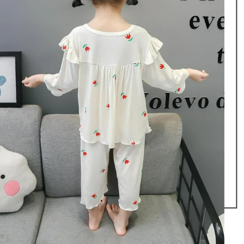 Conjunto de pijama para niños – Atuendo de dormir estampado de flores para bebés y niñas para las cuatro estaciones | Conjunto cómodo de ropa y de casa para niños