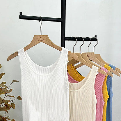 Haut court décontracté basique en tricot à col en U sans manches et de couleur unie pour femme, idéal pour l'automne