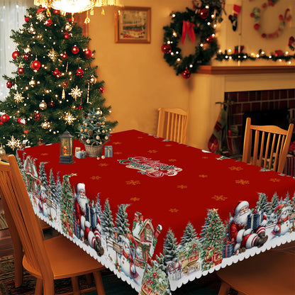 Christmas Santa Claus Snowman Tablecloth – Winter Snowflake Dining Table Cover for Kitchen, Home & Holiday Decor