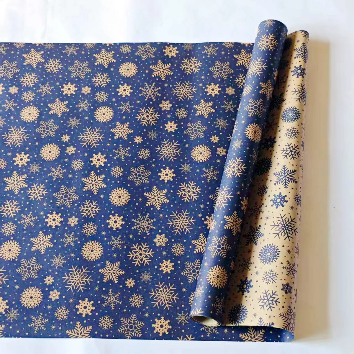 1 Roll Extra Long Navy Blue Snowflake Wrapping Paper – Double-Sided Winter Snowflake Kraft Gift Wrap for Christmas & Holiday Packaging